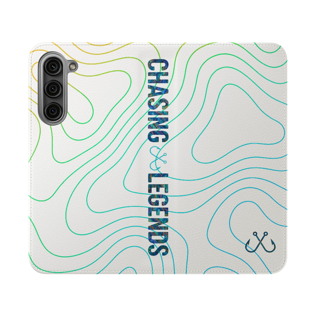 Ocean Topography Waves Flip Phone Case — Turquoise Water Pattern Wallet Cover