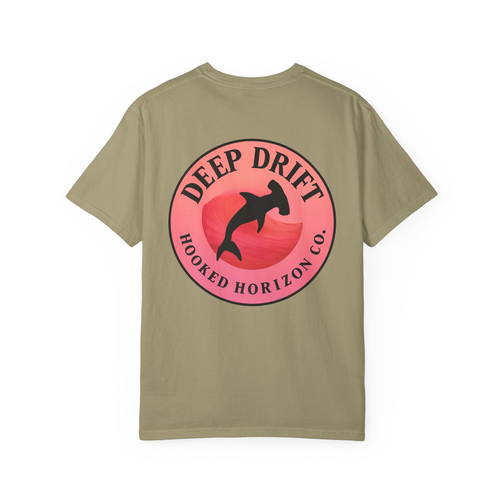 Deep Drift Fishing T-Shirt - Pink & Peach Fishing Tee for Angler Lovers, Pink Ombre, Hammer Head Shark Tee, Ocean-inspired