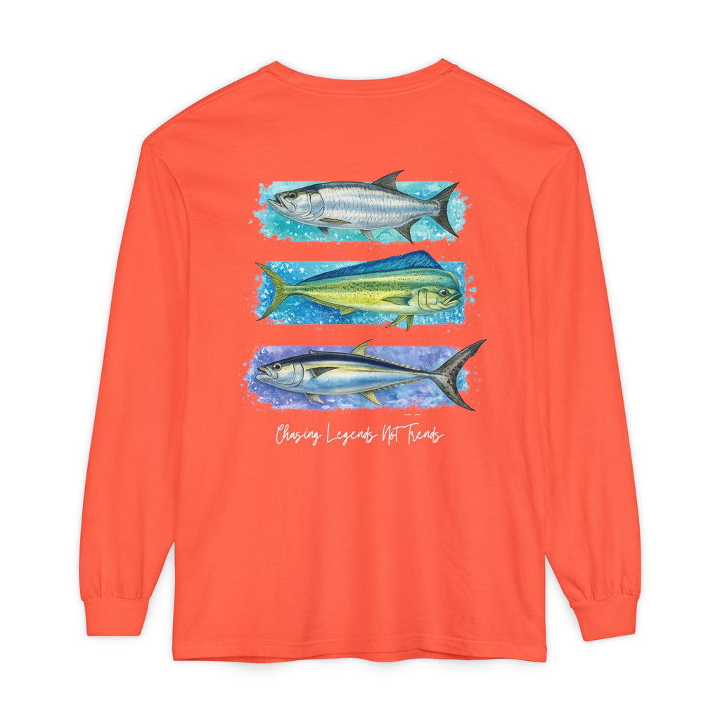 Chasing Legends Tarpon, Mahi Mahi, TunaSaltwater Fish Long Sleeve Tee — Hooked Horizon Co. Graphic Shirt