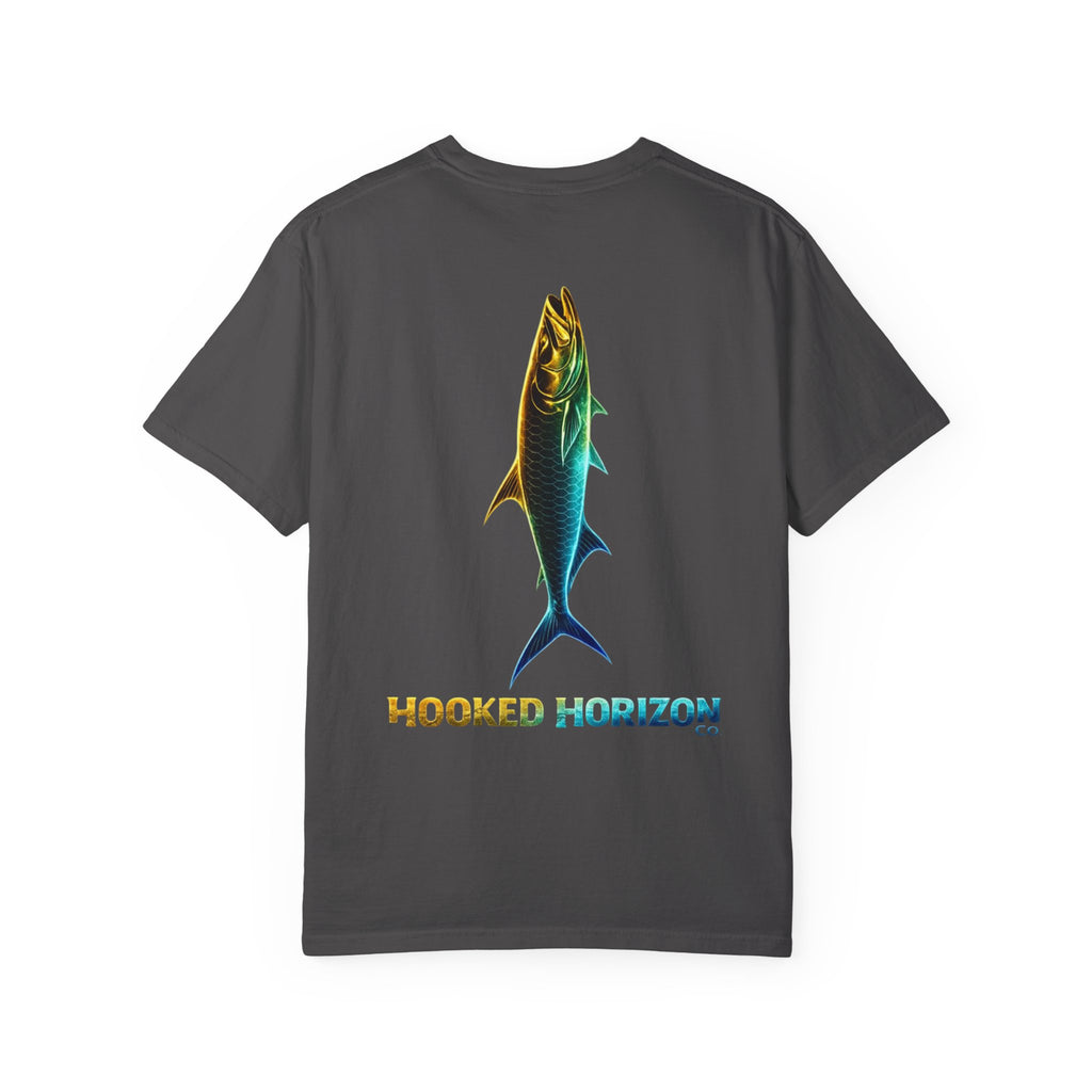 Gold & Blue Tarpon Hooked Horizon Co. — Deep Drift Fishing Graphicishing Tee for Angler Lovers, Shark Lovers, Ocean Tee