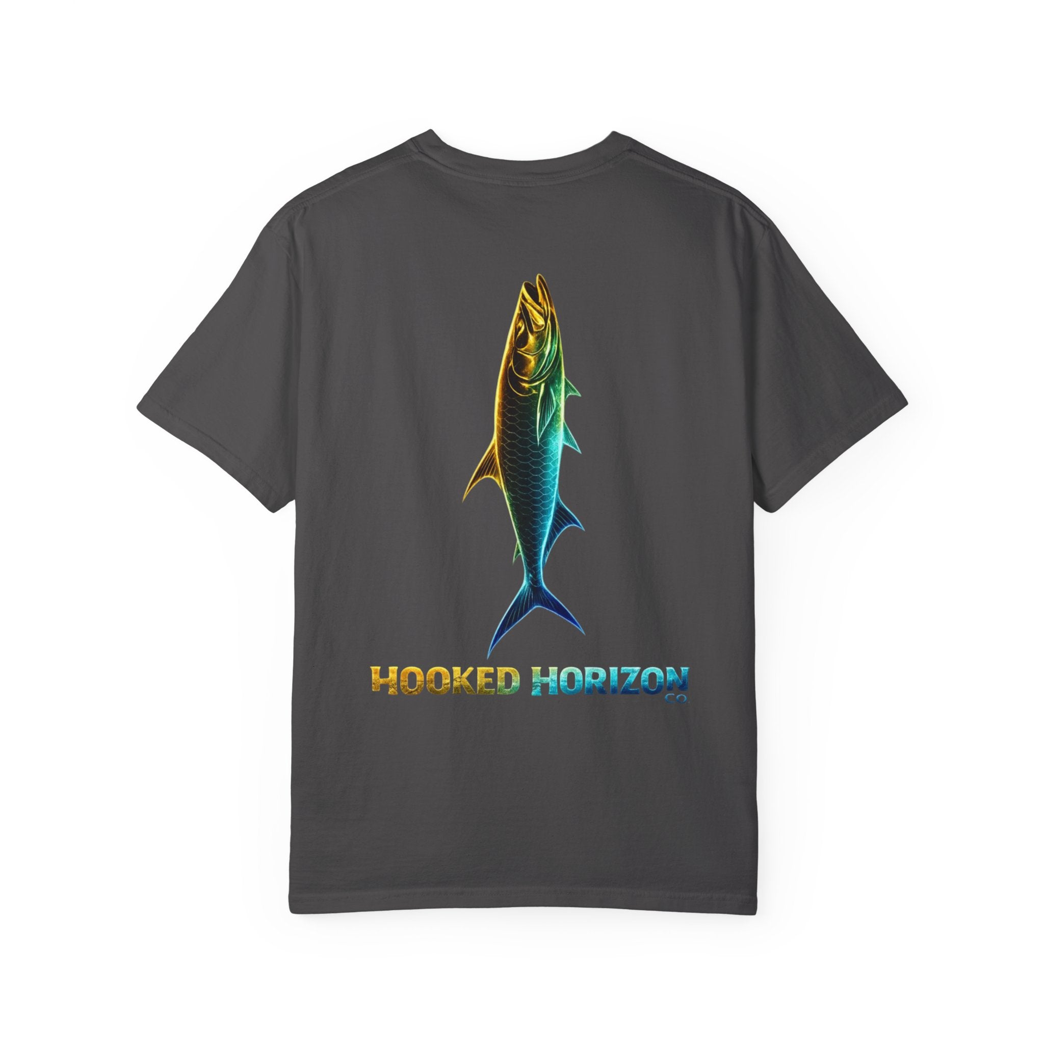 Gold & Blue Tarpon Hooked Horizon Co. — Deep Drift Fishing Graphicishing Tee for Angler Lovers, Shark Lovers, Ocean Tee