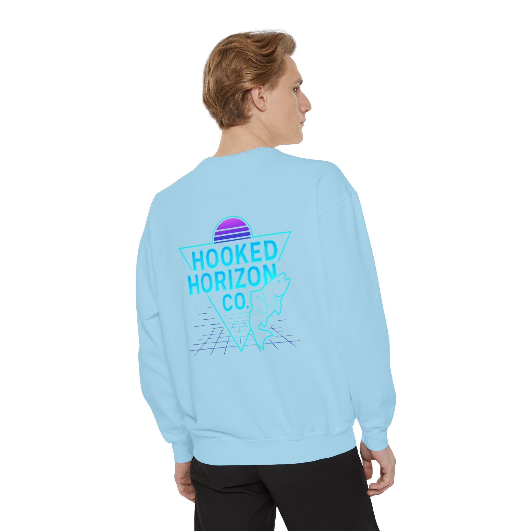 Vintage Vibes Grid Sweatshirt — "Hooked Horizon Co." Logo Pullover