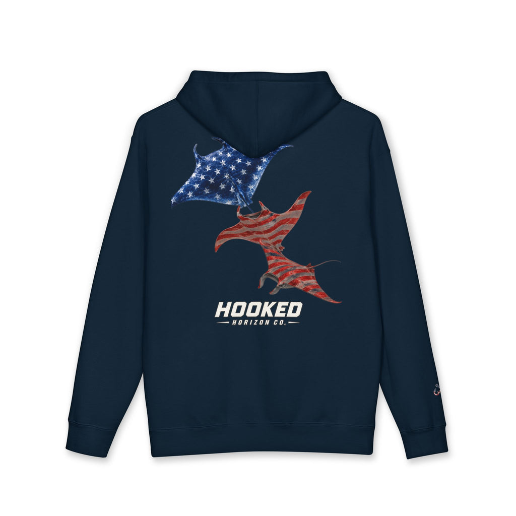 USA Manta Ray Hoodie Hooked Horizon Co. — Fishing Back Graphic Hoodie, Multiple Color Variations