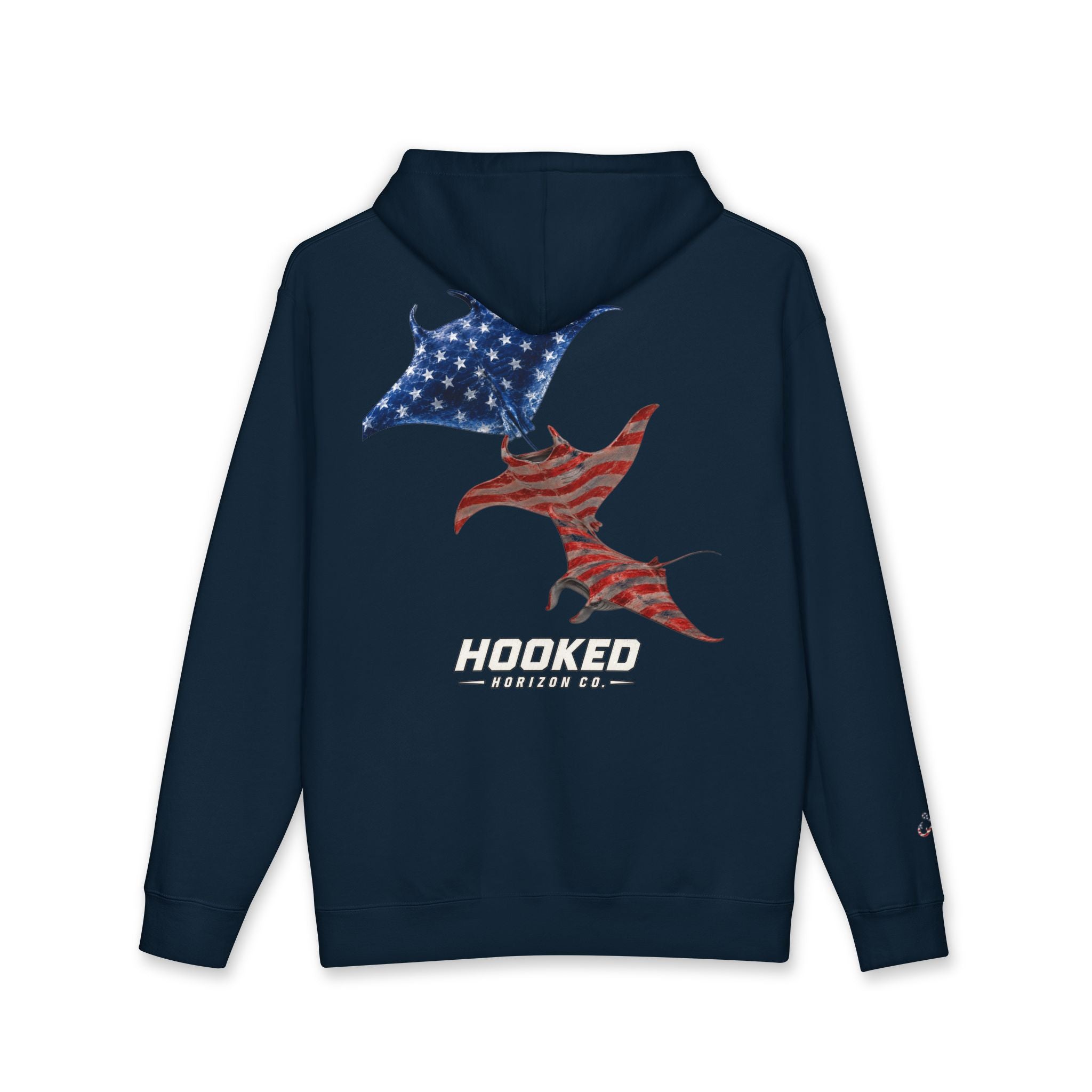 USA Manta Ray Hoodie Hooked Horizon Co. — Fishing Back Graphic Hoodie, Multiple Color Variations