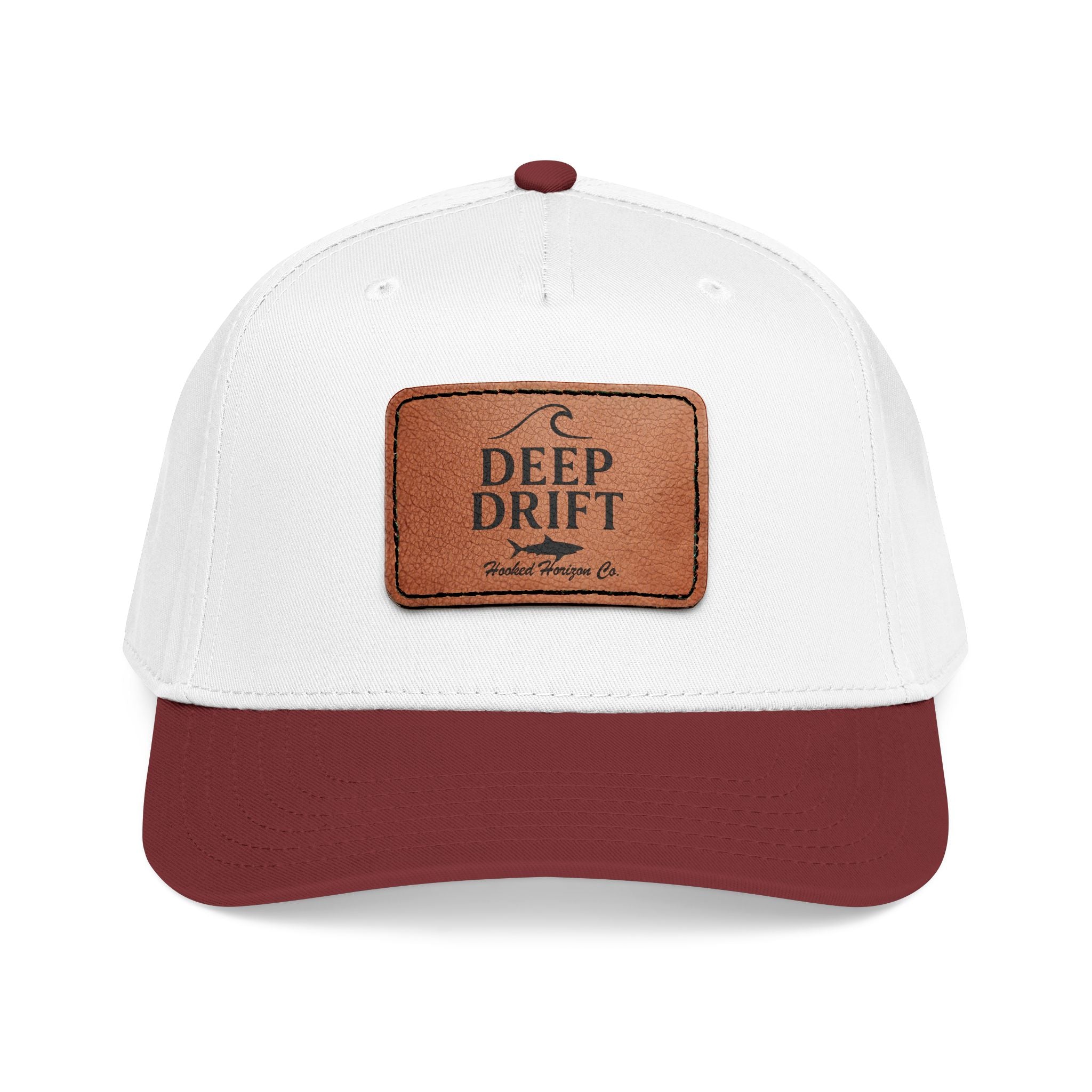 "Deep Drift" Shark Wave Leather Patch Baseball Cap — Hooked Horizon Co. Ocean Wave Logo, Multiple Color Variations