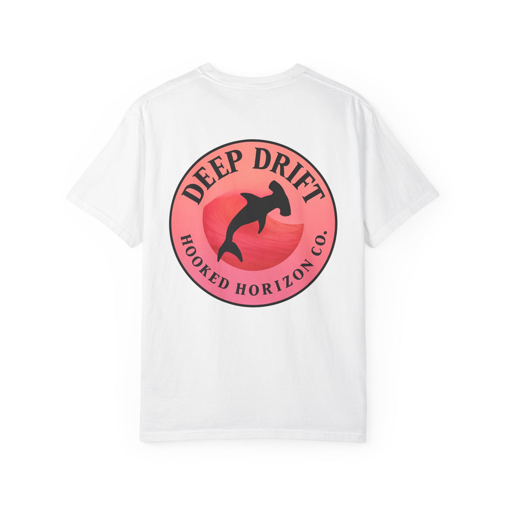Deep Drift Fishing T-Shirt - Pink & Peach Fishing Tee for Angler Lovers, Pink Ombre, Hammer Head Shark Tee, Ocean-inspired