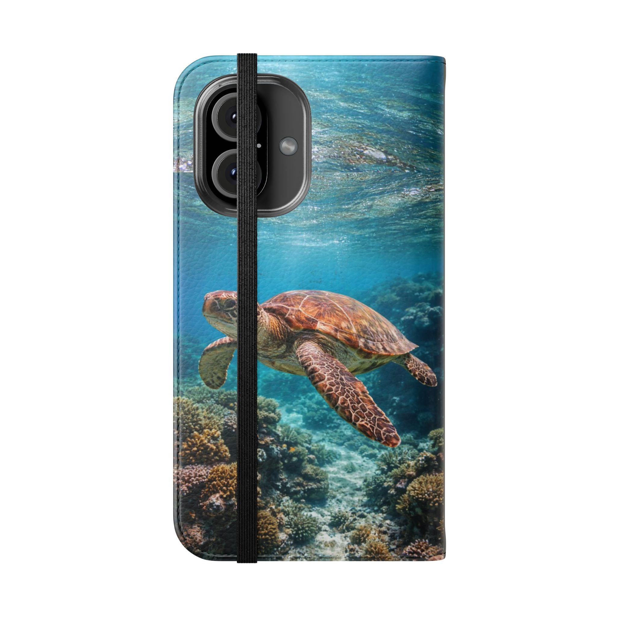Turtle Hooked Horizon Co Flip Phone Case — Turquoise Water Pattern Wallet Cover
