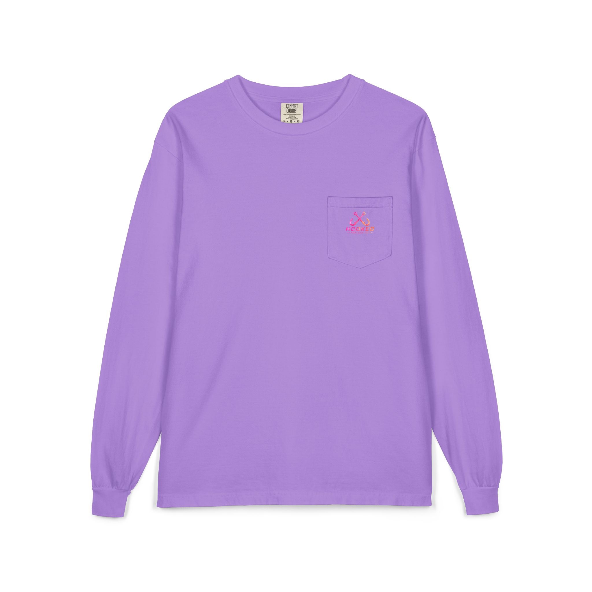 Hot Pink & Peach Hooked Horizon Co. — Classic Logo Unisex Long Sleeve Pocket T-Shirt