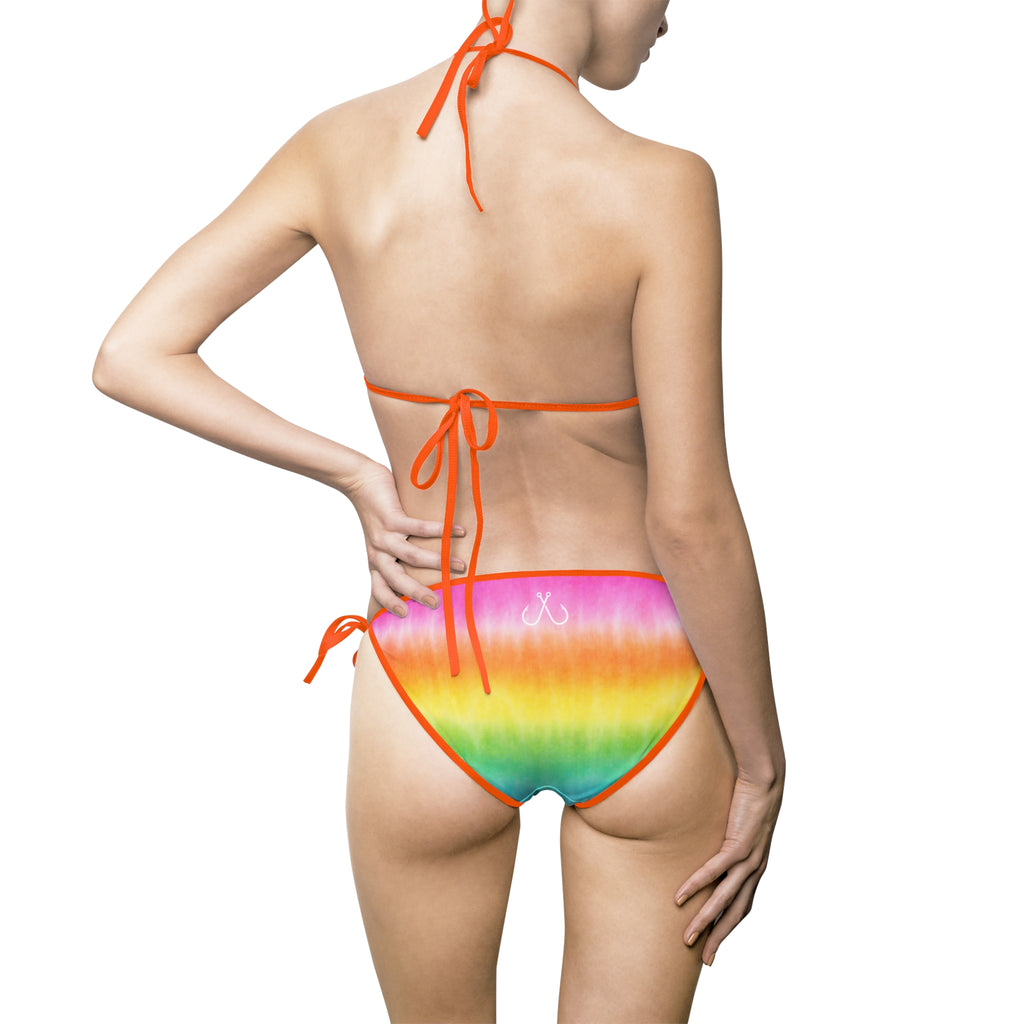 Rainbow Tie-Dye Bikini –  Hooked Horizon Co. Swimsuit, Summer Beachwear, Swimwear for Vacations, Pool Parties, Tropical Getaways, Custom Strap Colors – Multiple Variations