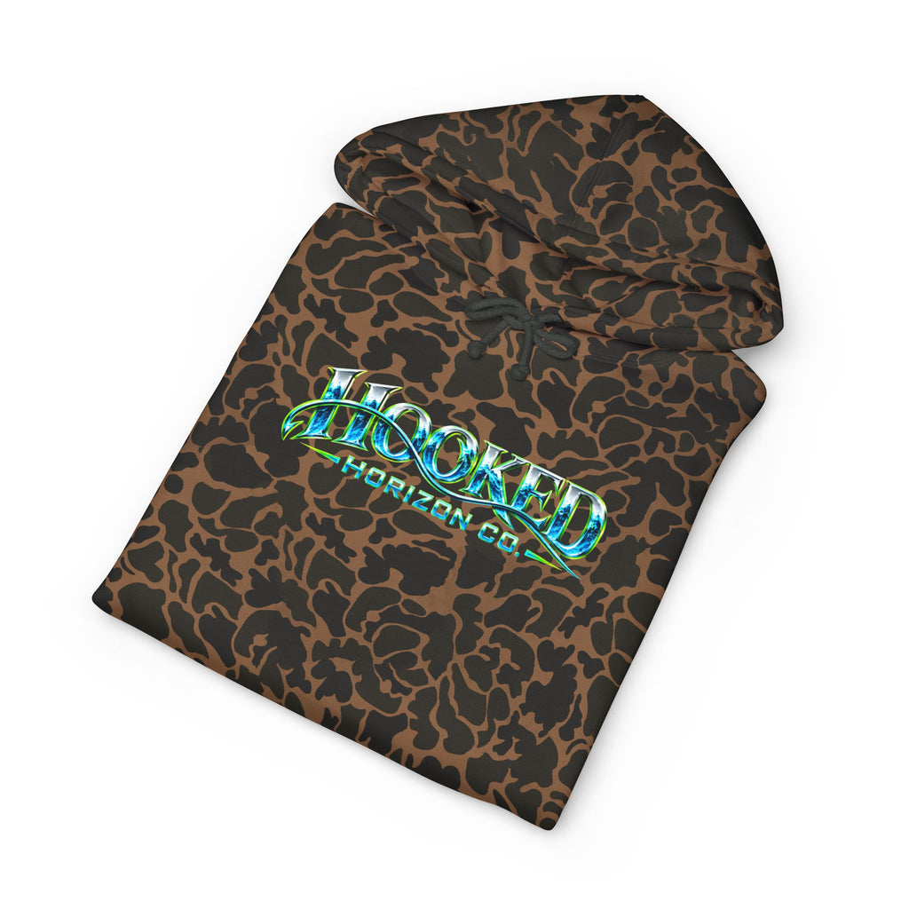 Barracuda Like Green Logo Hoodie—Hooked Horizon Co. — Fishing Back Graphic Hoodie, Multiple Color Variations
