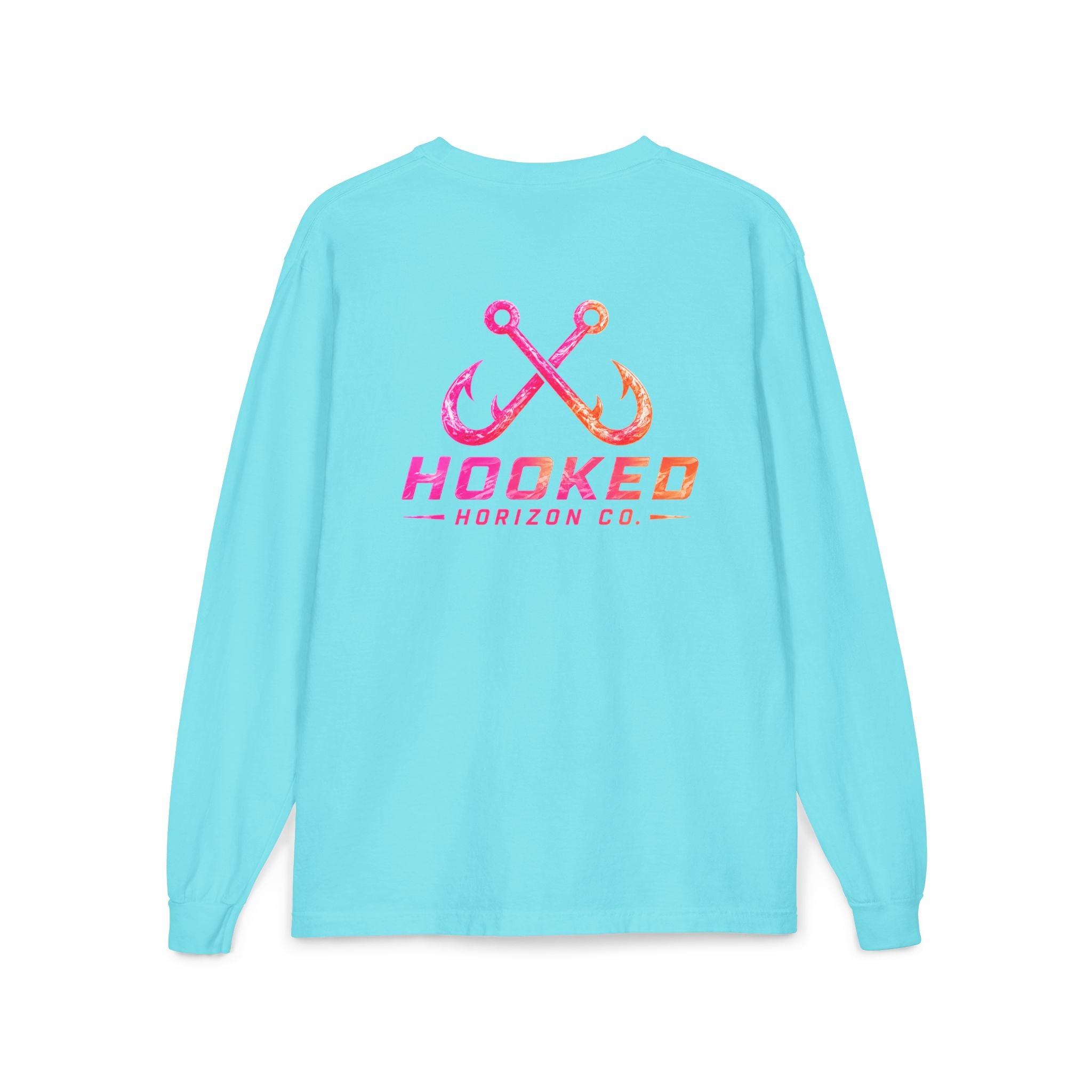 Hot Pink & Peach Hooked Horizon Co. — Classic Logo Unisex Long Sleeve Pocket T-Shirt