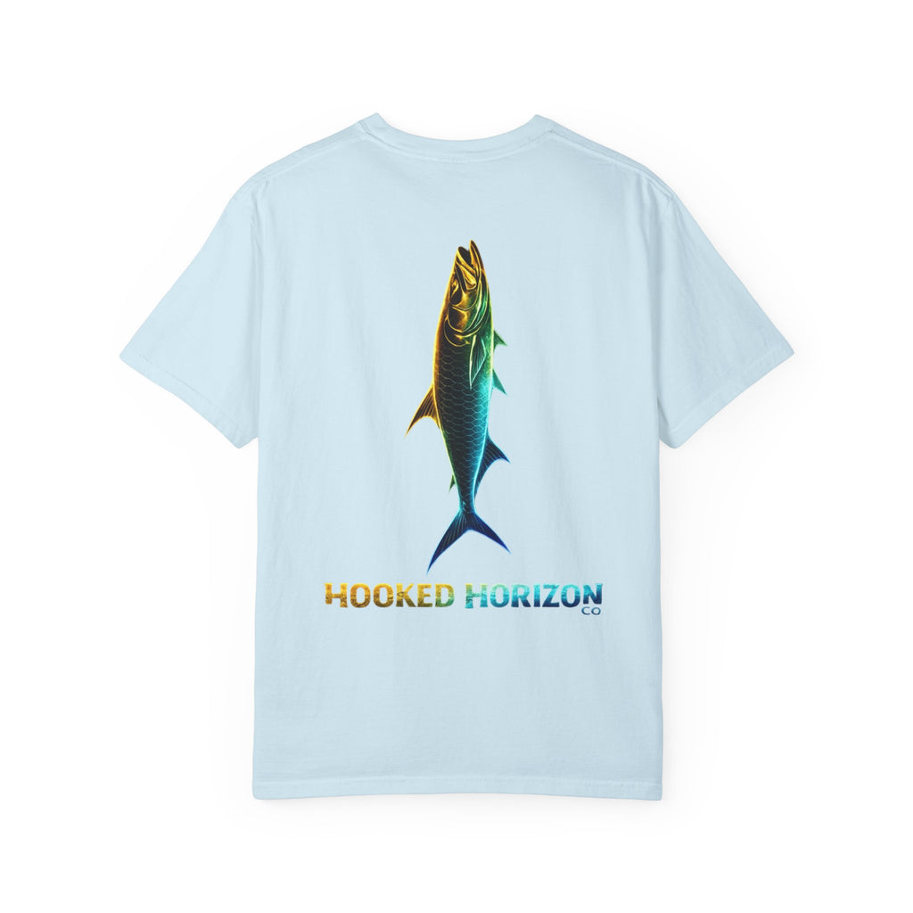 Gold & Blue Tarpon Hooked Horizon Co. — Deep Drift Fishing Graphicishing Tee for Angler Lovers, Shark Lovers, Ocean Tee