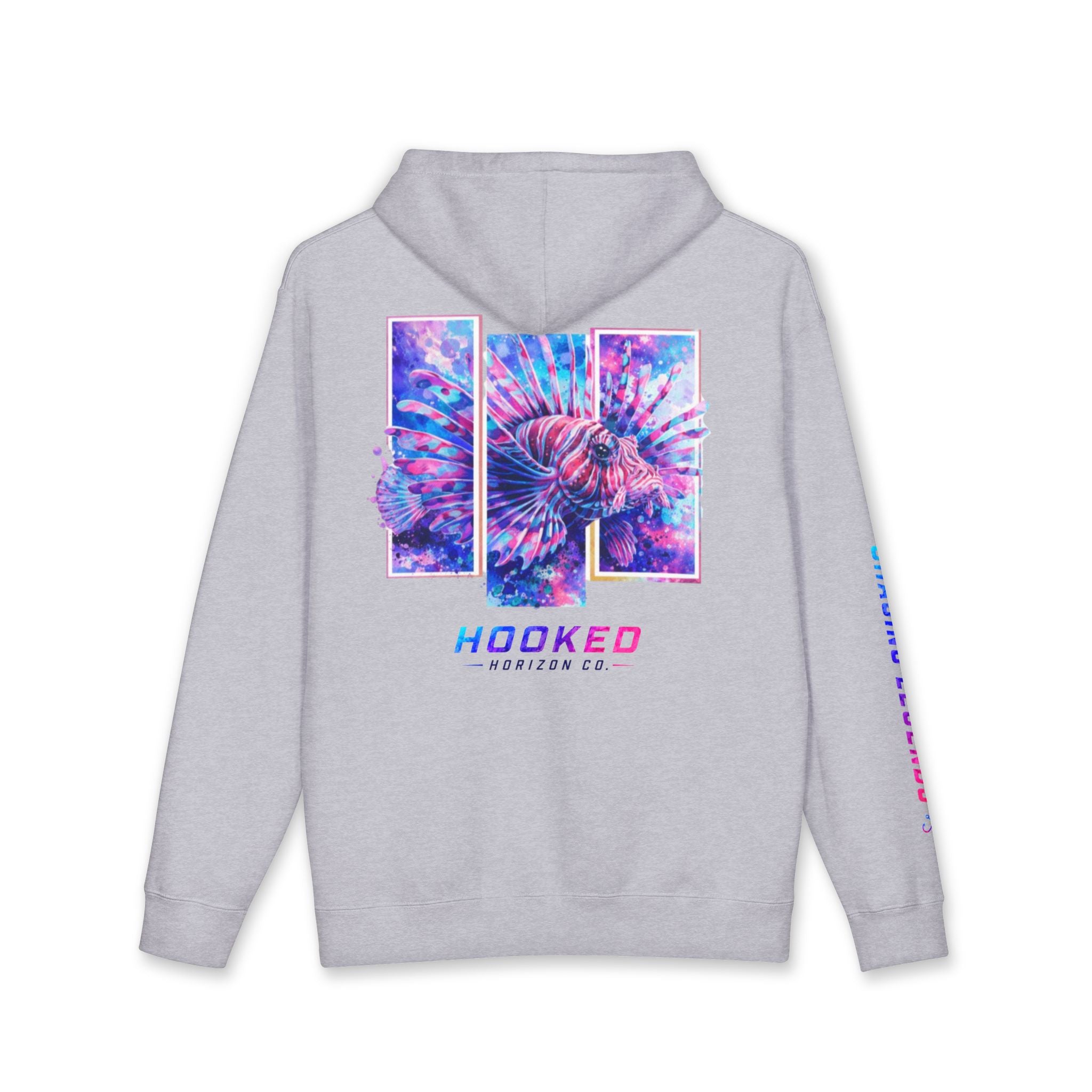 Lion Fish Hoodie Hooked Horizon Co. — Fishing Back Graphic Hoodie, Multiple Color Variations