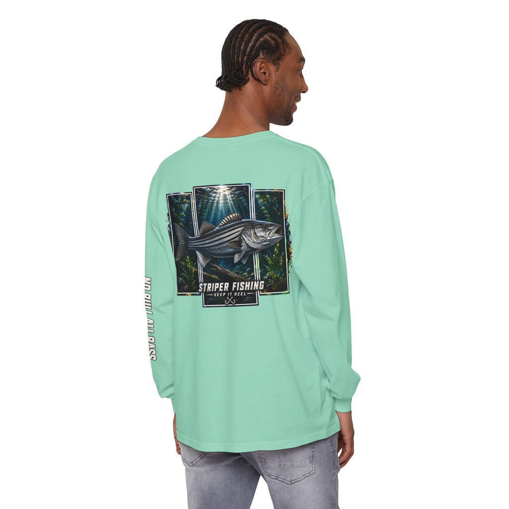 Saltwater Sea Striper Fishing Long Sleeve T-Shirt, Ocean Adventure Apparel, Boat Trip Shirt, Coastal Style, Gift for Fishermen