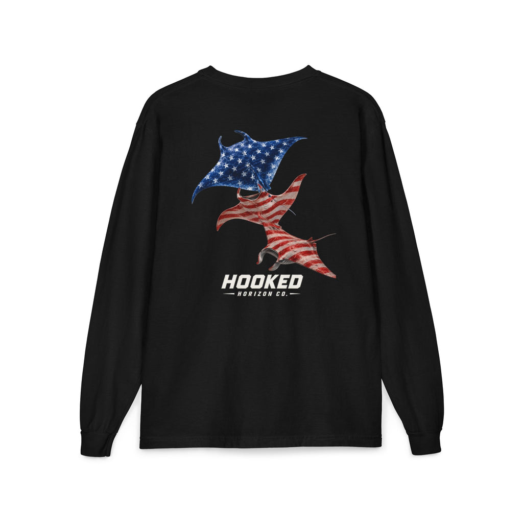 USA Manta Ray Hooked Horizon Co.  Classic Logo Unisex Long Sleeve Pocket T-Shirt