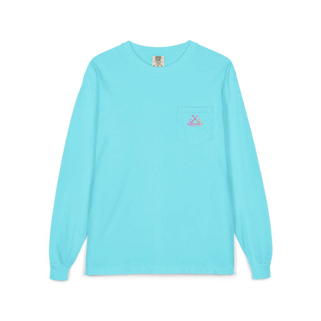 Hot Pink & Peach Hooked Horizon Co. — Classic Logo Unisex Long Sleeve Pocket T-Shirt