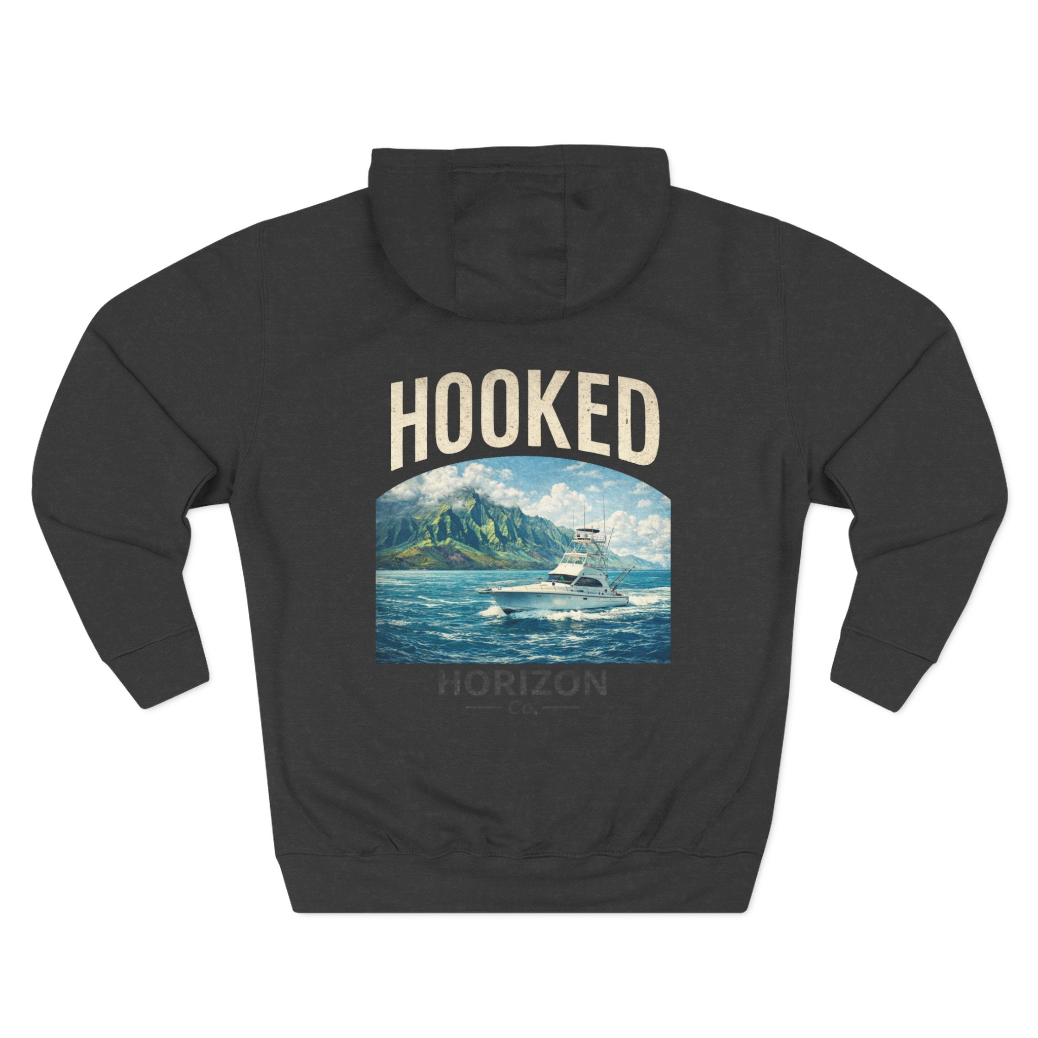 Fishing Charter T-Shirt— Hooked Horizon Hoodie — Fishing Boat Graphic Pullover
