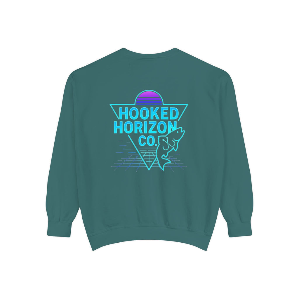 Vintage Vibes Grid Sweatshirt — "Hooked Horizon Co." Logo Pullover