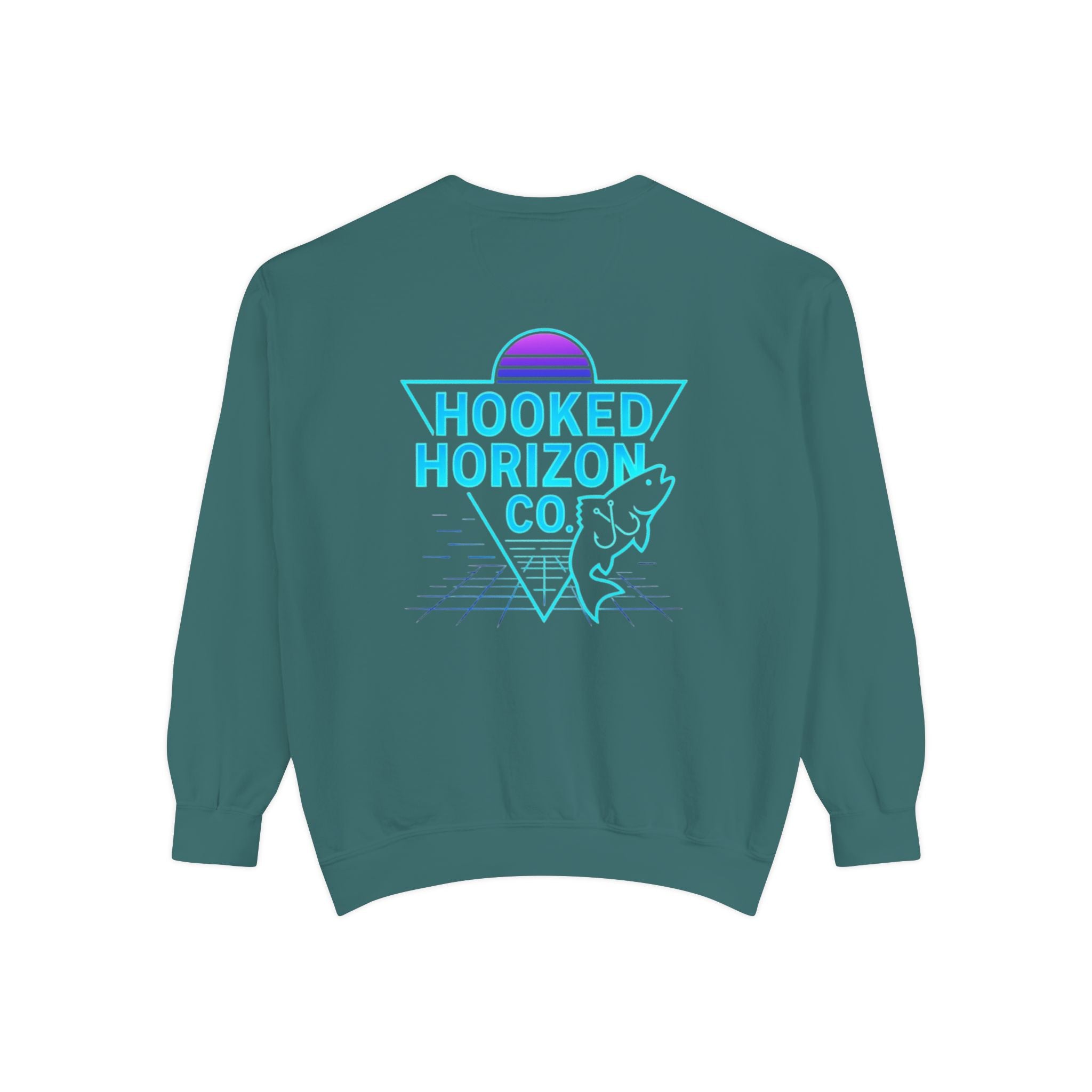 Vintage Vibes Grid Sweatshirt — "Hooked Horizon Co." Logo Pullover