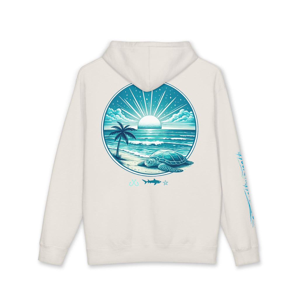 Sea Turtle & Sunset Hoodie Hooked Horizon Co. — Minimal Fishing Back Graphic Hoodie, Multiple Color Variations