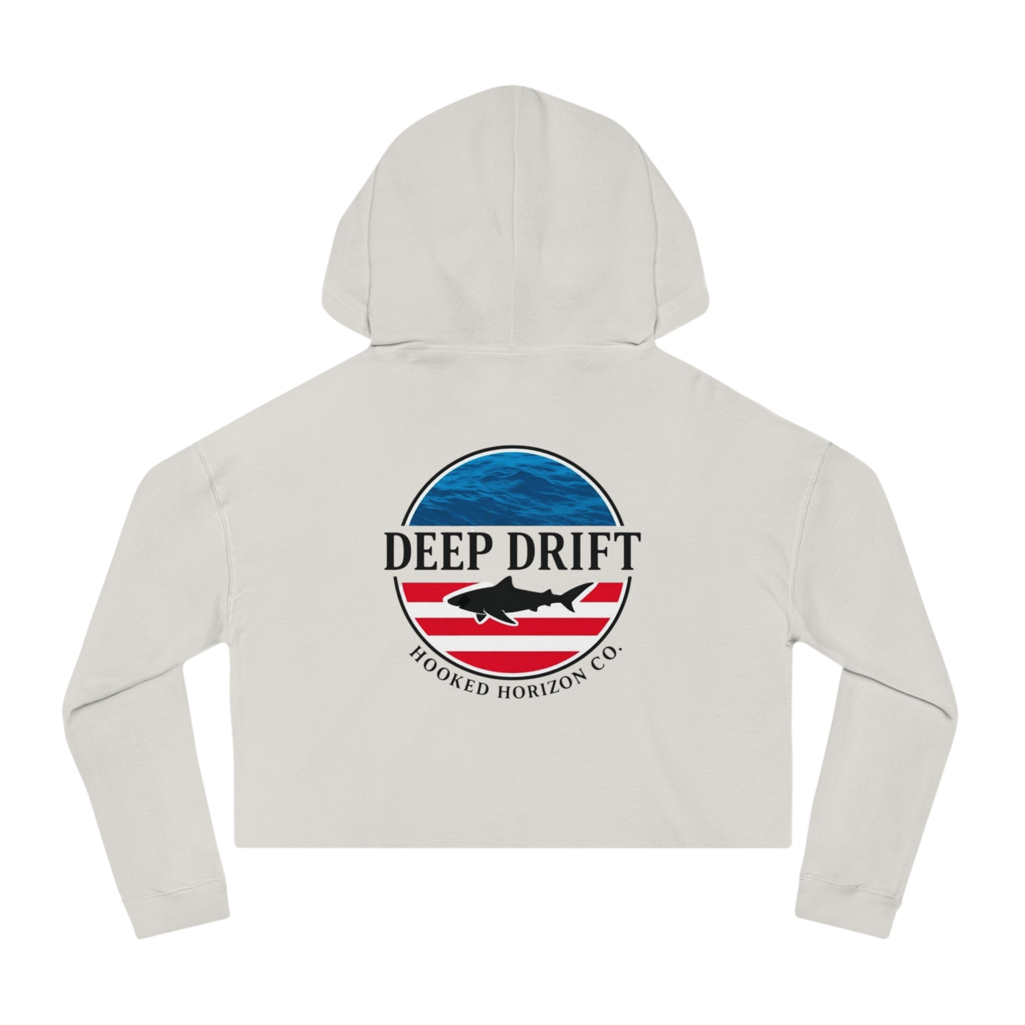 USA Cropped Hoodie - "Deep Drift" Fishing Logo Cropped Hooded Sweatshirt