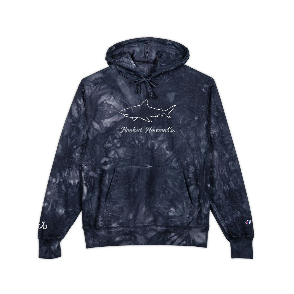 Deep Drift Chic Tie-Dye Hoodie with Embroidered Design | Unisex, Comfortable Hoodie for Everyday Wear, Gifts, Festivals, Casual Style, Trendy Apparel, Fishing Enthusiasts,  Angler Gifts, Him & Her,  Hooked Horizon Co.