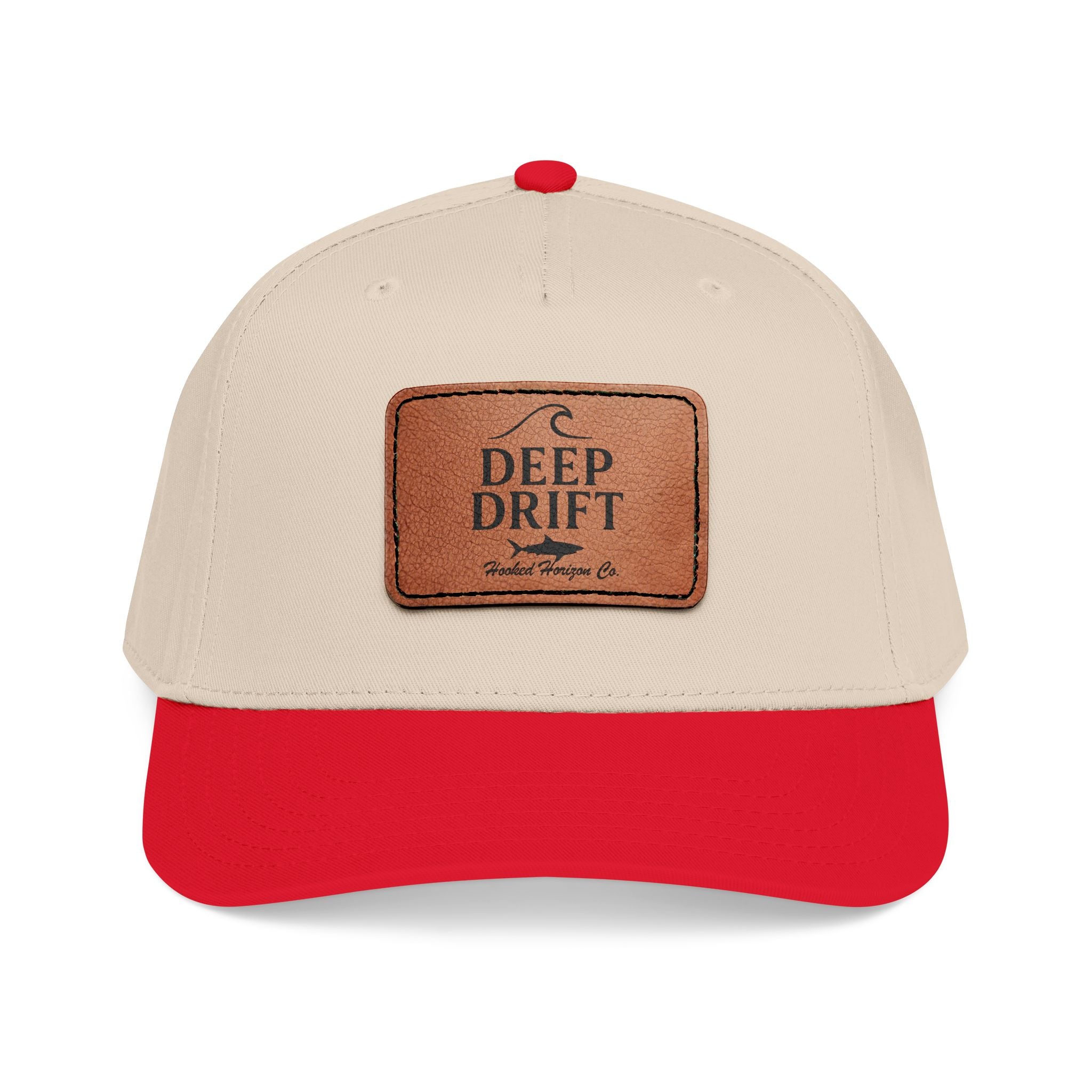 "Deep Drift" Shark Wave Leather Patch Baseball Cap — Hooked Horizon Co. Ocean Wave Logo, Multiple Color Variations