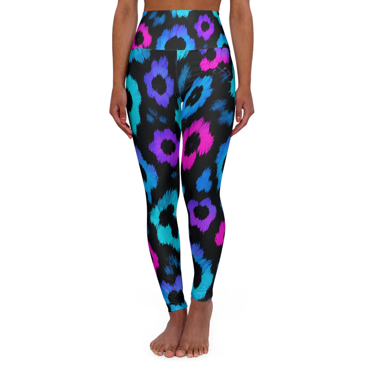Flower Color Blast High Waisted Yoga Leggings - Purple, Comfortable Activewear, Fitness Pants, Ideal for Gym, Yoga, and Weekend Brunch