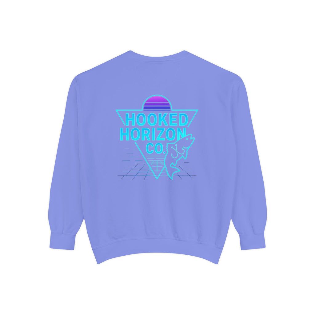Vintage Vibes Grid Sweatshirt — "Hooked Horizon Co." Logo Pullover