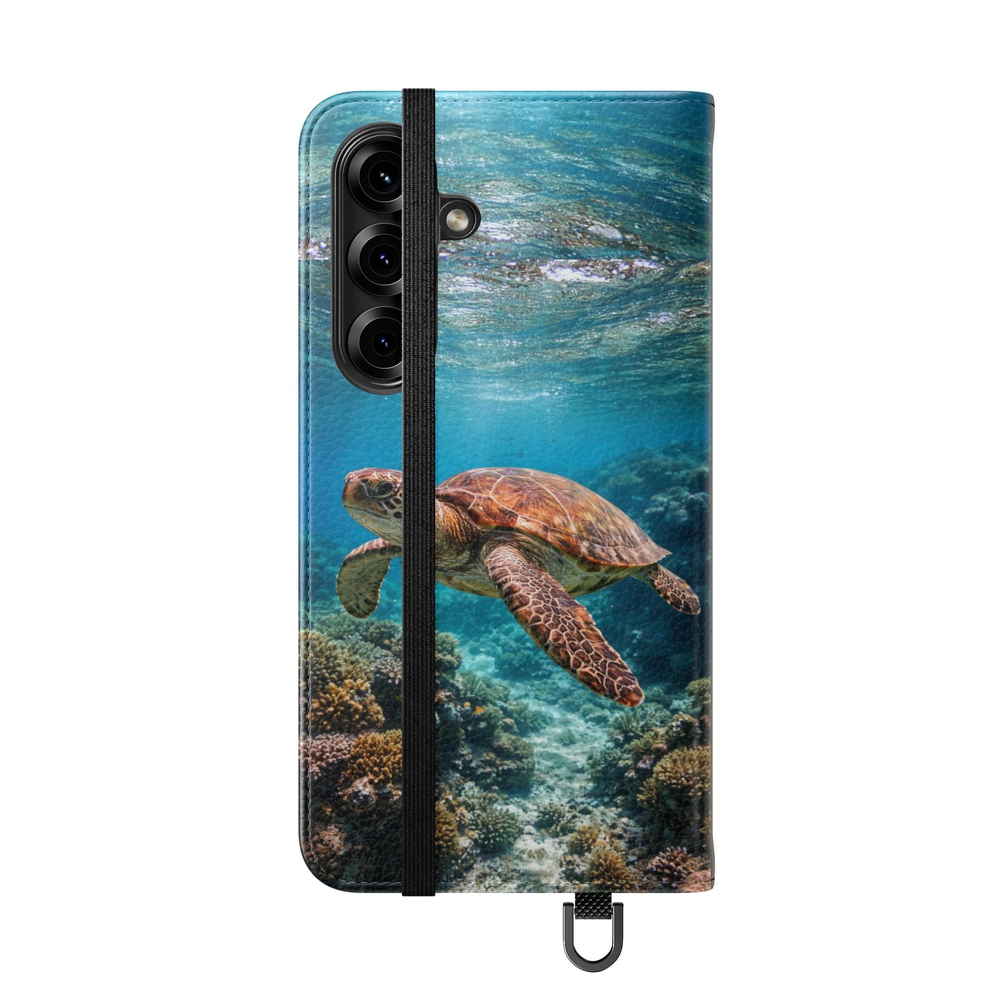 Turtle Hooked Horizon Co Flip Phone Case — Turquoise Water Pattern Wallet Cover