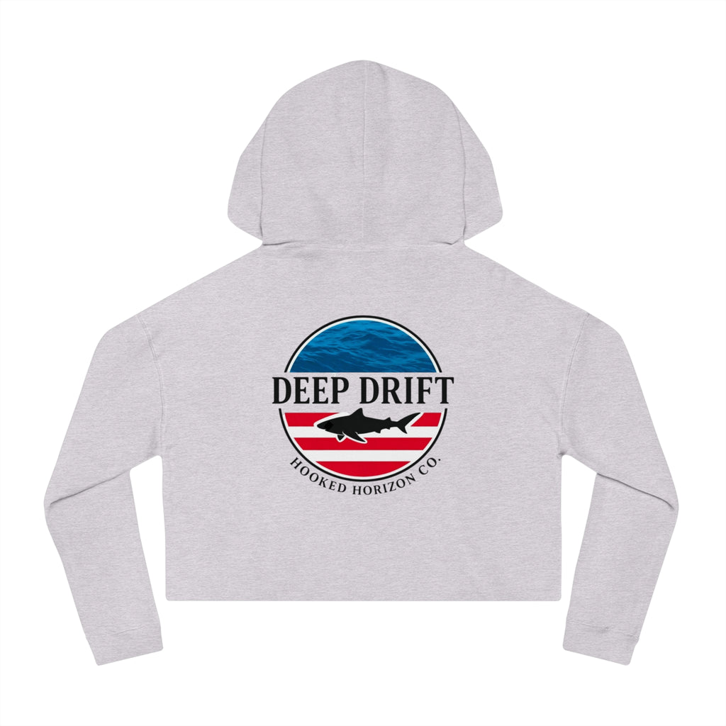 USA Cropped Hoodie - "Deep Drift" Fishing Logo Cropped Hooded Sweatshirt