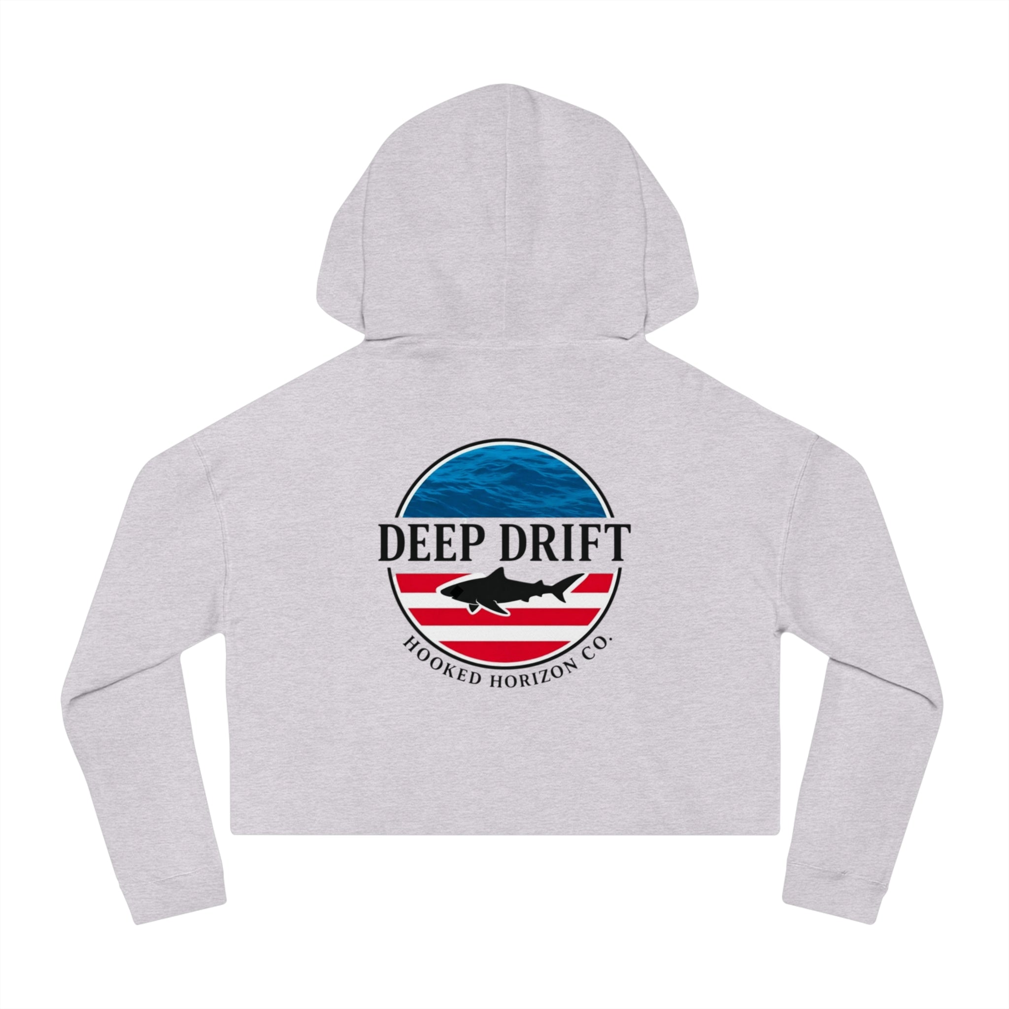 USA Cropped Hoodie - "Deep Drift" Fishing Logo Cropped Hooded Sweatshirt