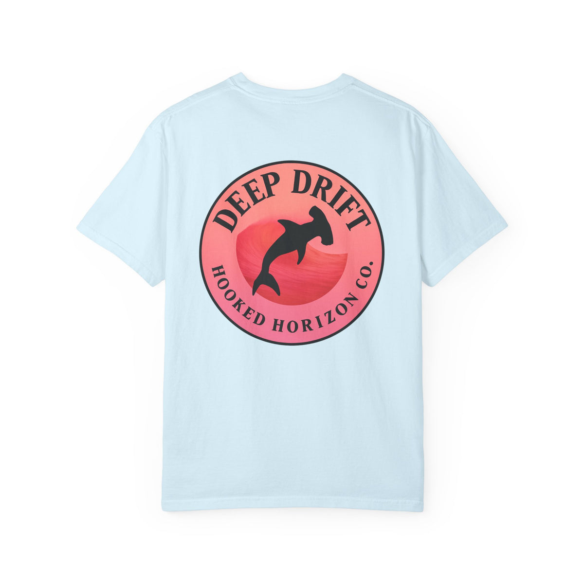Deep Drift Fishing T-Shirt - Pink & Peach Fishing Tee for Angler Lovers, Pink Ombre, Hammer Head Shark Tee, Ocean-inspired