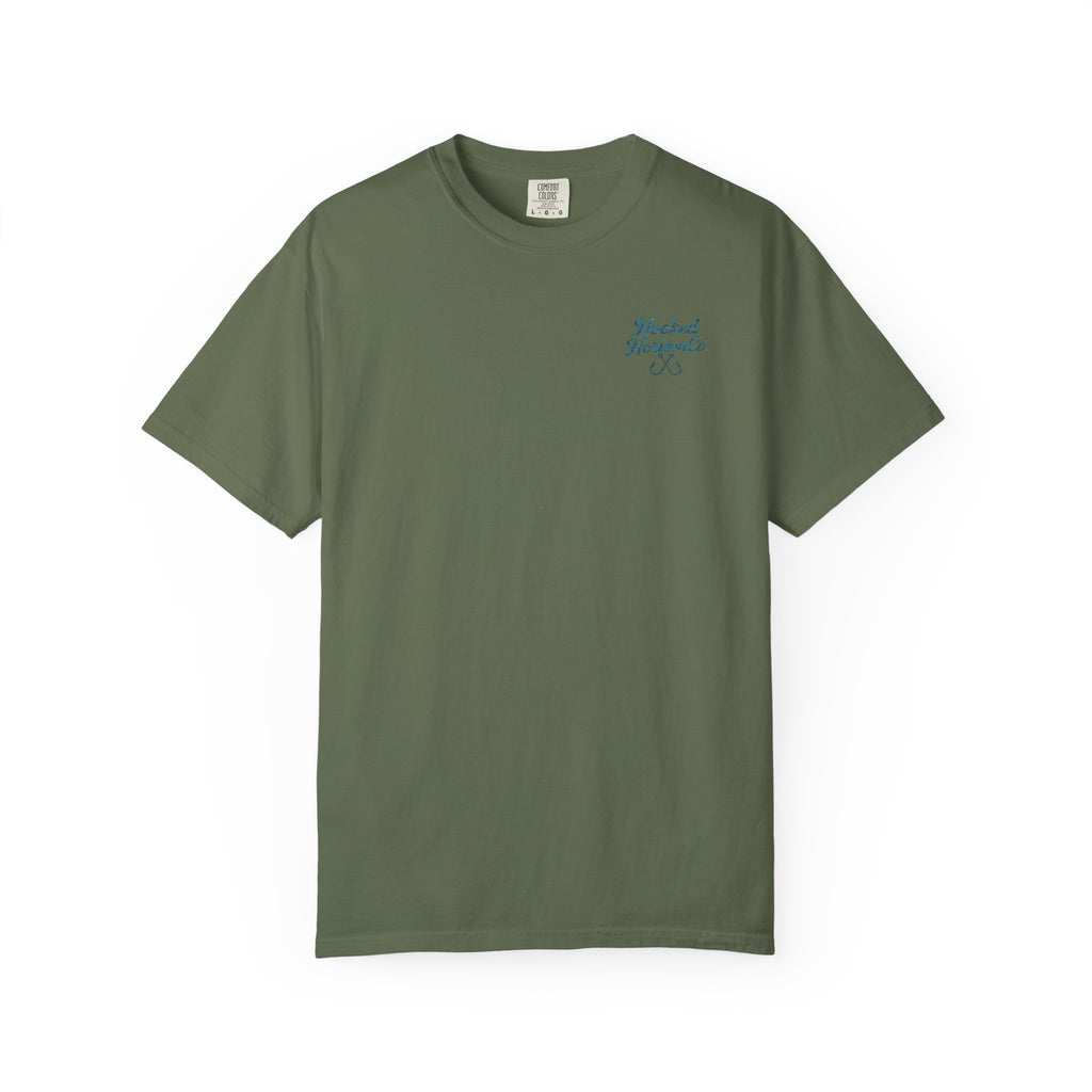 Mahi Mahi Hooked Horizon Co. — "Chasing Legends" Deep Drift Fishing Graphicishing Tee for Angler Lovers, Shark Lovers, Ocean Tee