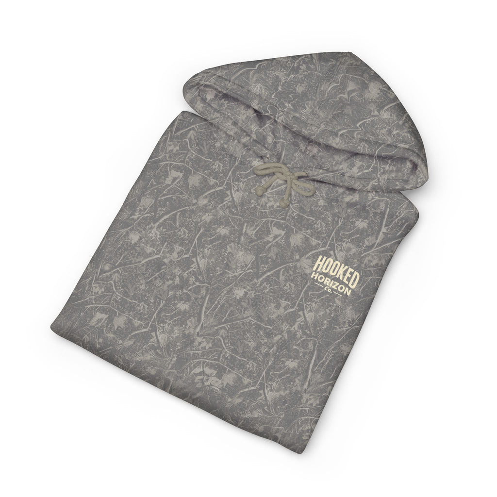 Dog & Sunset Hoodie Hooked Horizon Co. — Minimal Fishing Back Graphic Hoodie, Multiple Color Variations