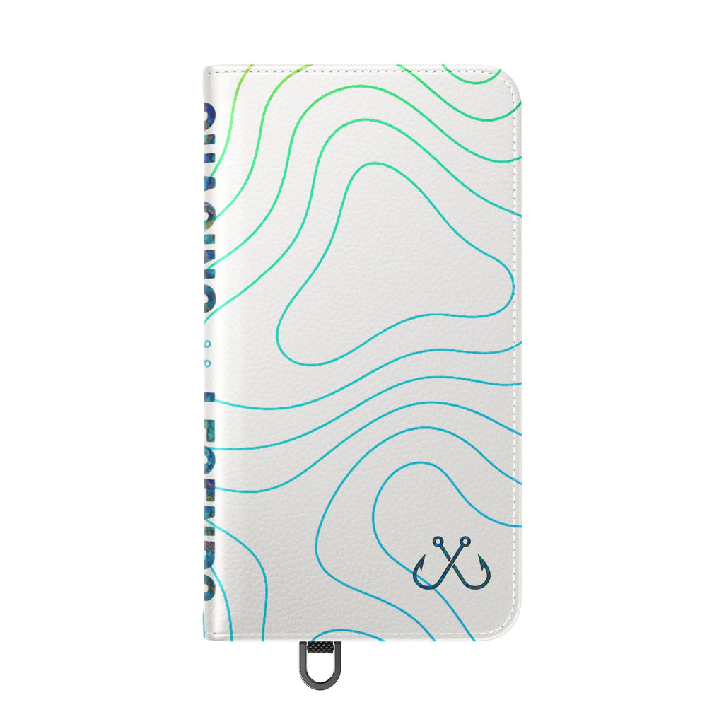 Ocean Topography Waves Flip Phone Case — Turquoise Water Pattern Wallet Cover