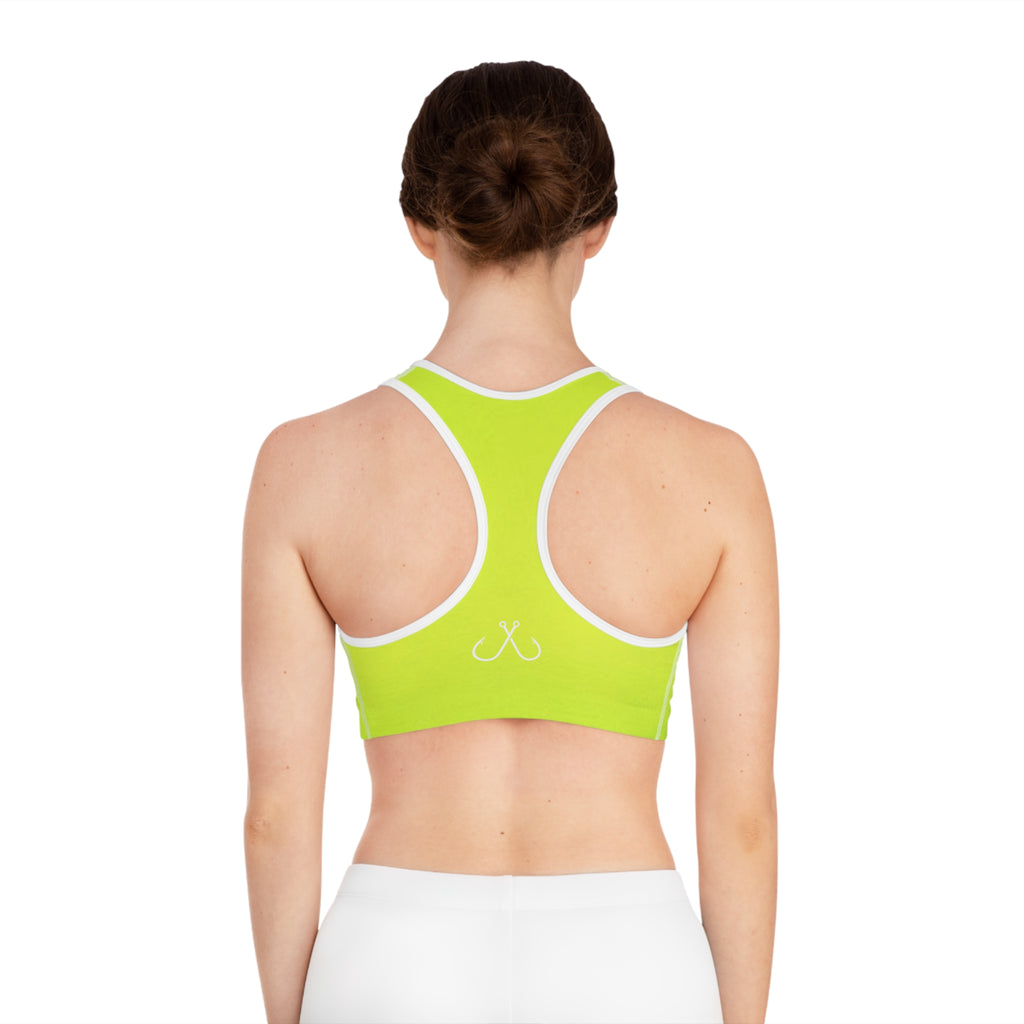Lime Green Deep Drift Hooked Horizon Co. Stylish Sports Bra for Active Women, Workout Top, Gym Essential, Fitness Apparel, Athleisure Wear, Yoga Gear