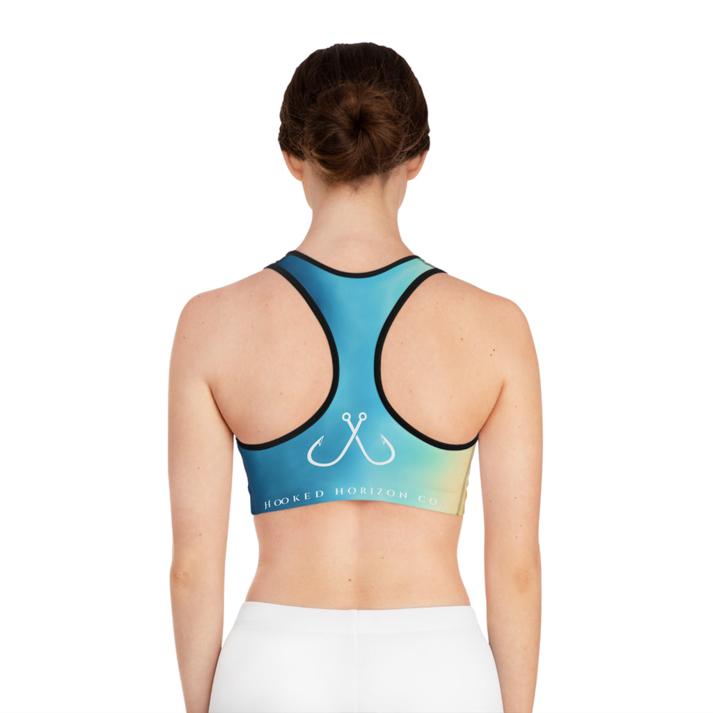 Bright Ombre Deep Drift Hooked Horizon Co. Stylish Sports Bra for Active Women, Workout Top, Gym Essential, Fitness Apparel, Athleisure Wear, Yoga Gear