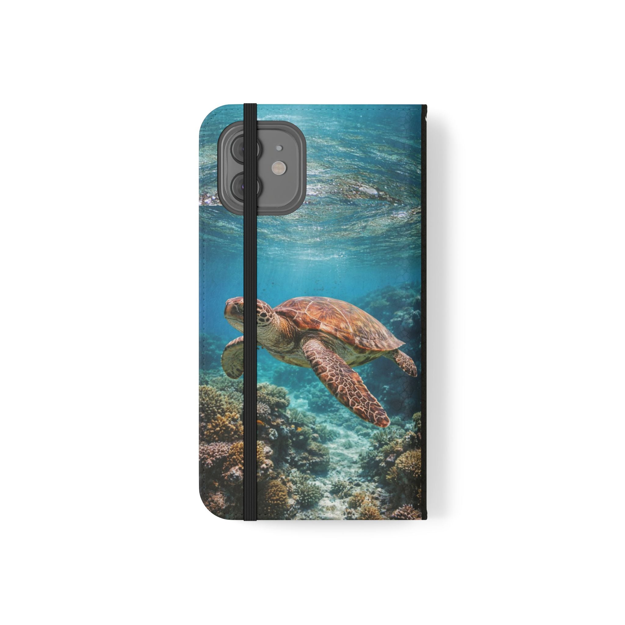 Turtle Hooked Horizon Co Flip Phone Case — Turquoise Water Pattern Wallet Cover