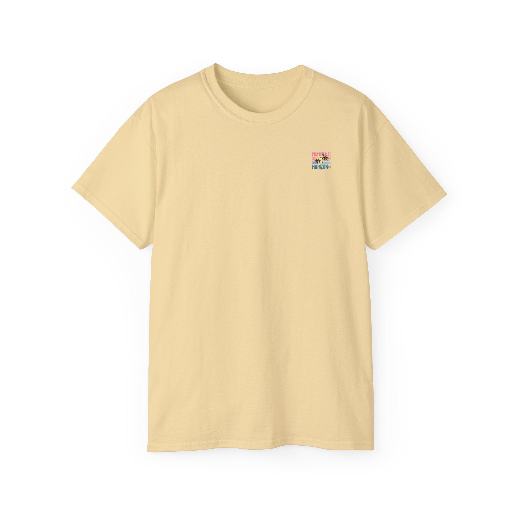 Sunset & Palm Tree T-Shirt — "Hooked" Boat & Horizon Graphic Tee, Multiple Color Variations
