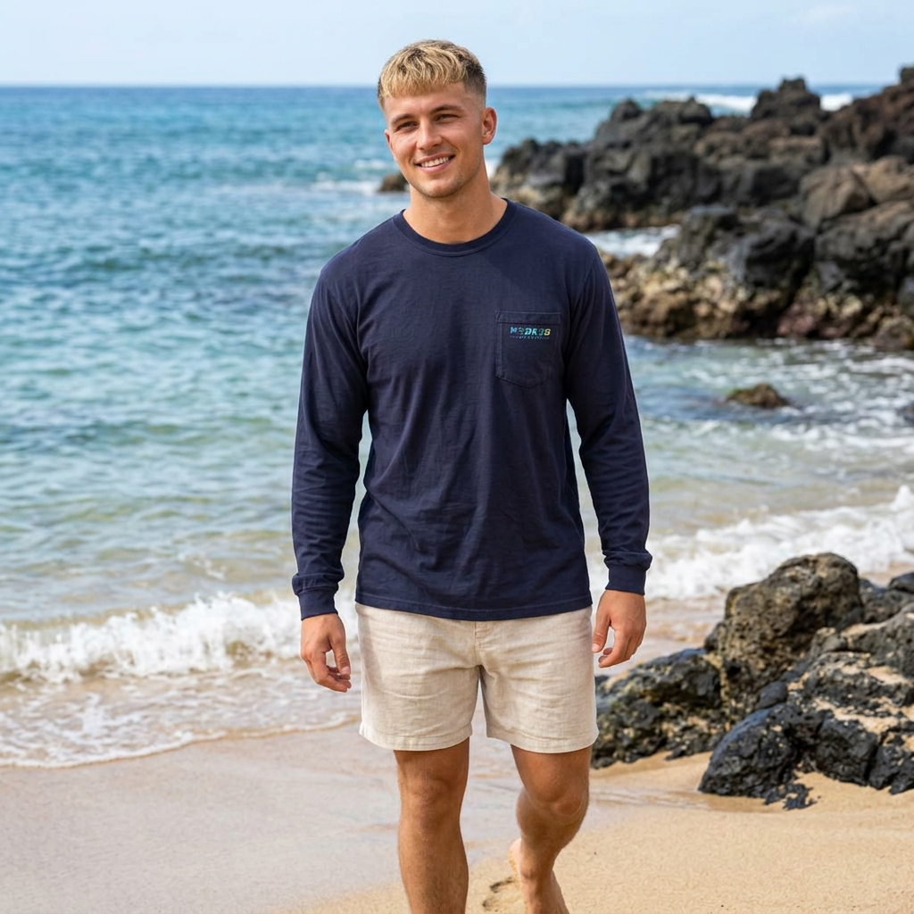 Blue & Gold Hooked Horizon Co.  Classic Logo Unisex Long Sleeve Pocket T-Shirt