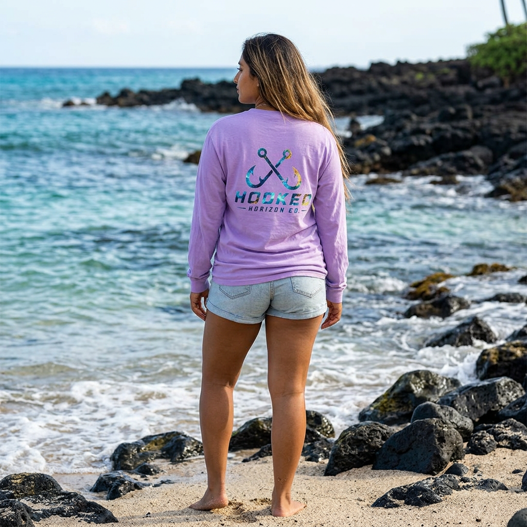 Blue & Gold Hooked Horizon Co.  Classic Logo Unisex Long Sleeve Pocket T-Shirt