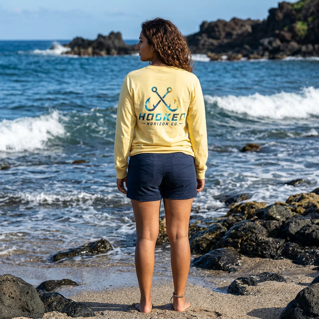Blue & Gold Hooked Horizon Co.  Classic Logo Unisex Long Sleeve Pocket T-Shirt