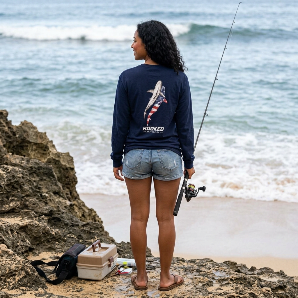 USA Shark Hooked Horizon Co.  Classic Logo Unisex Long Sleeve Pocket T-Shirt