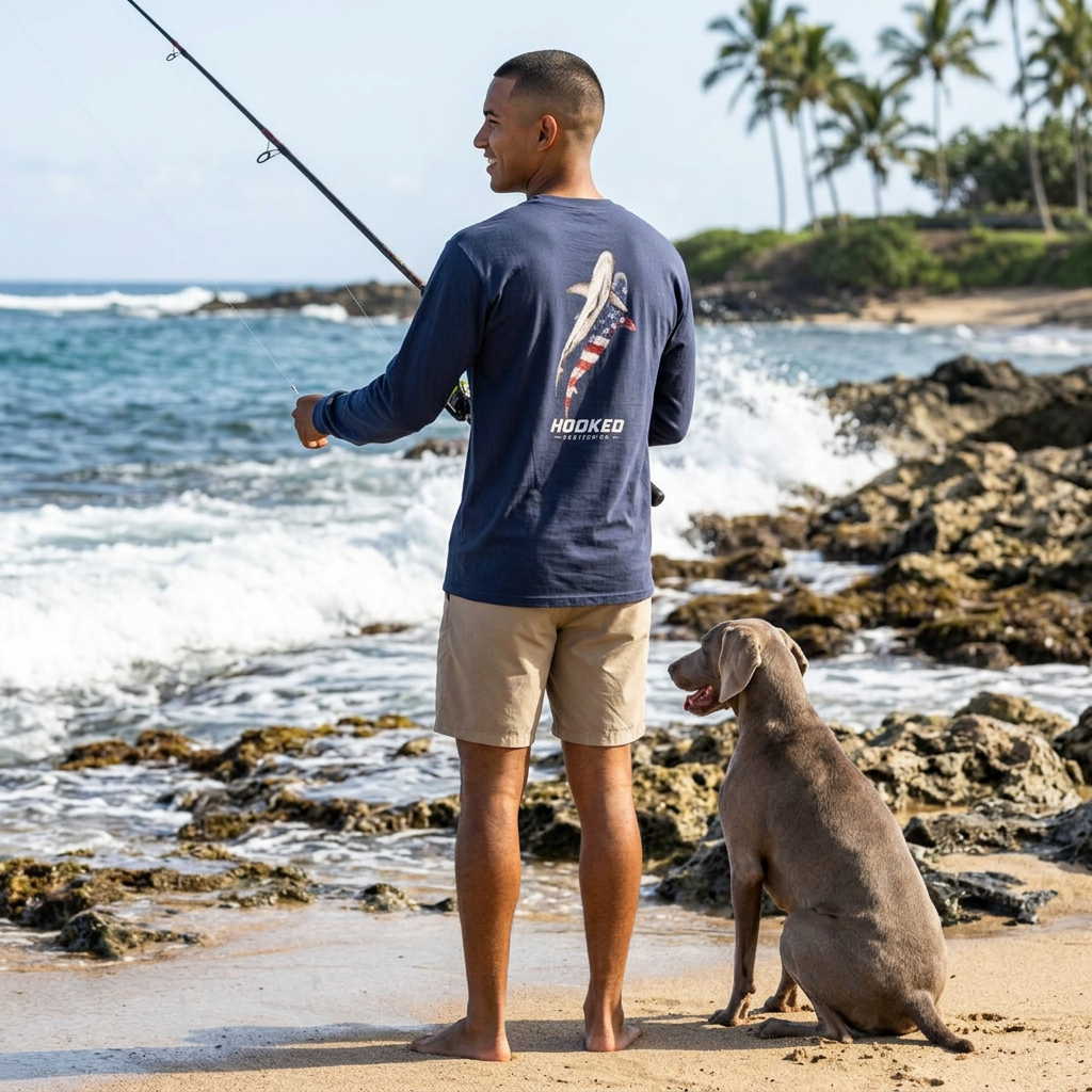 USA Shark Hooked Horizon Co.  Classic Logo Unisex Long Sleeve Pocket T-Shirt