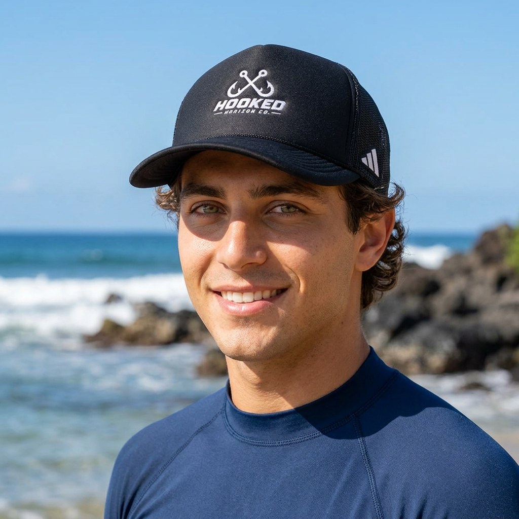 Classic Trucker Cap — "Hooked HorizonCo. " Fishing Logo Mesh Hat