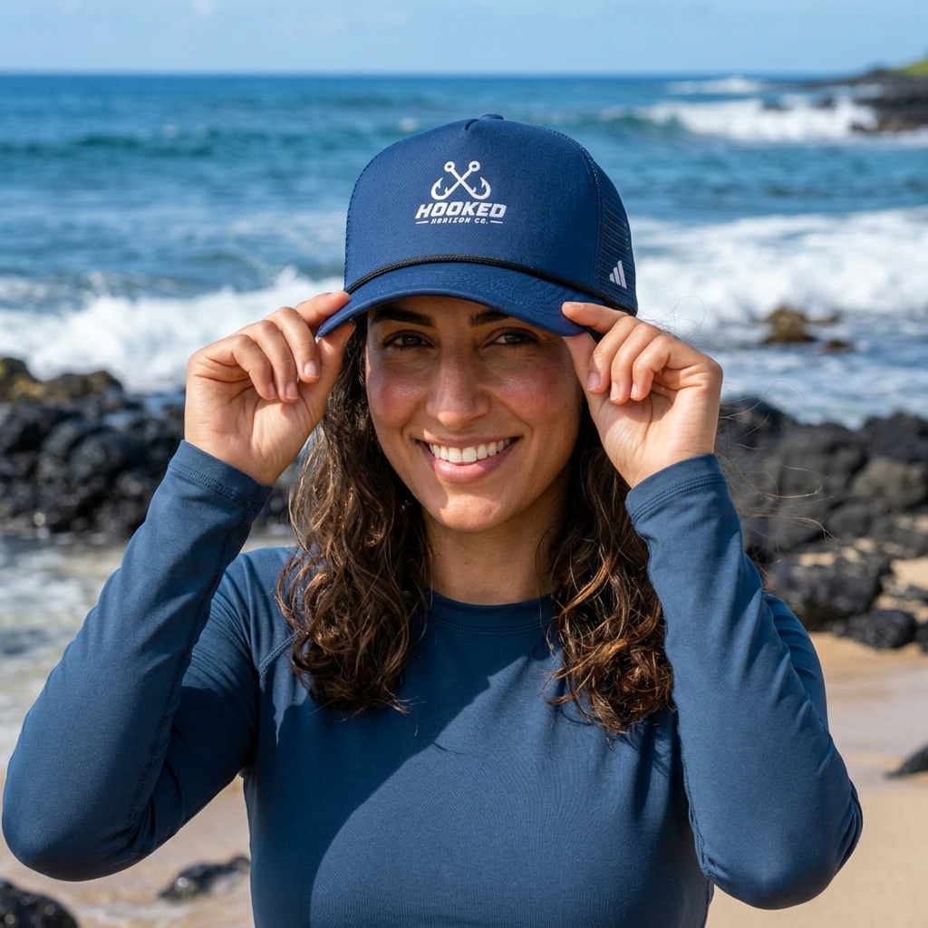 Classic Trucker Cap — "Hooked HorizonCo. " Fishing Logo Mesh Hat