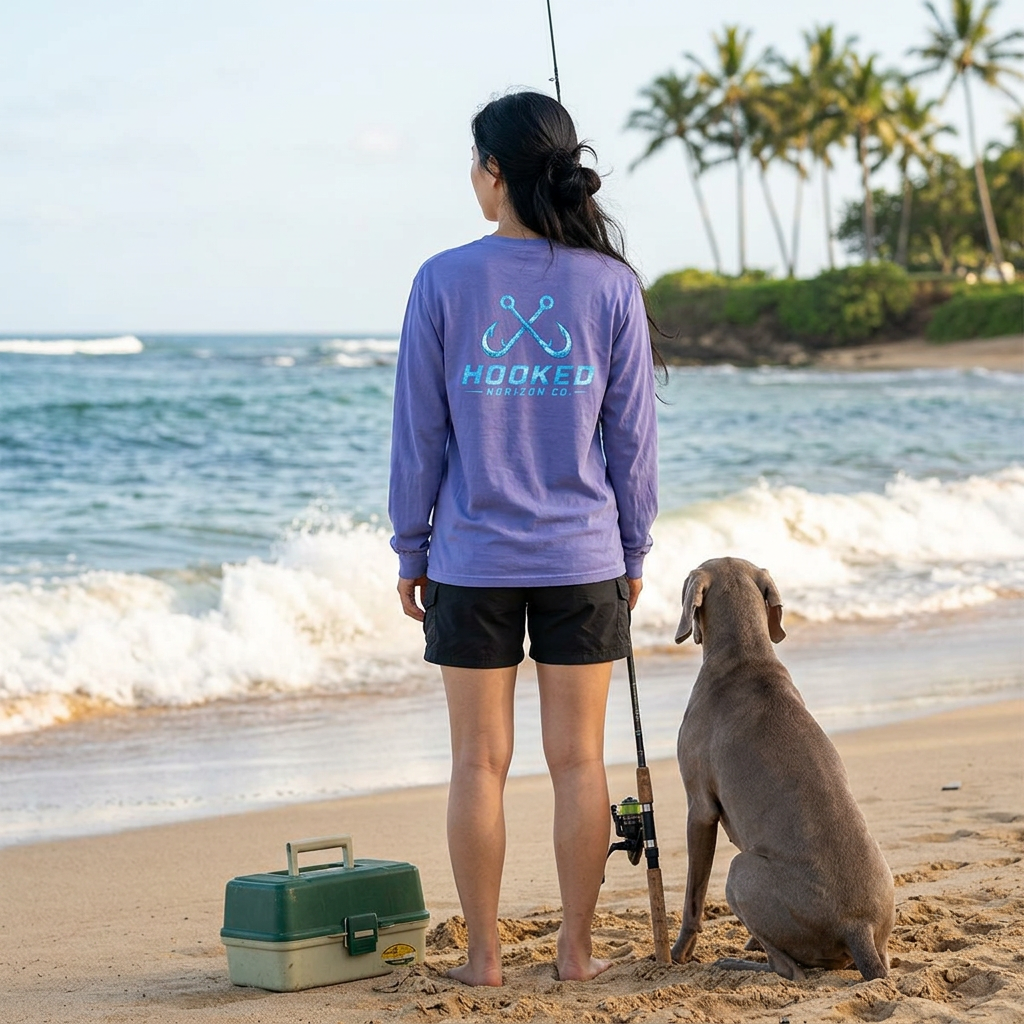 Bright Blue Hooked Horizon Co.  Classic Logo Unisex Long Sleeve Pocket T-Shirt