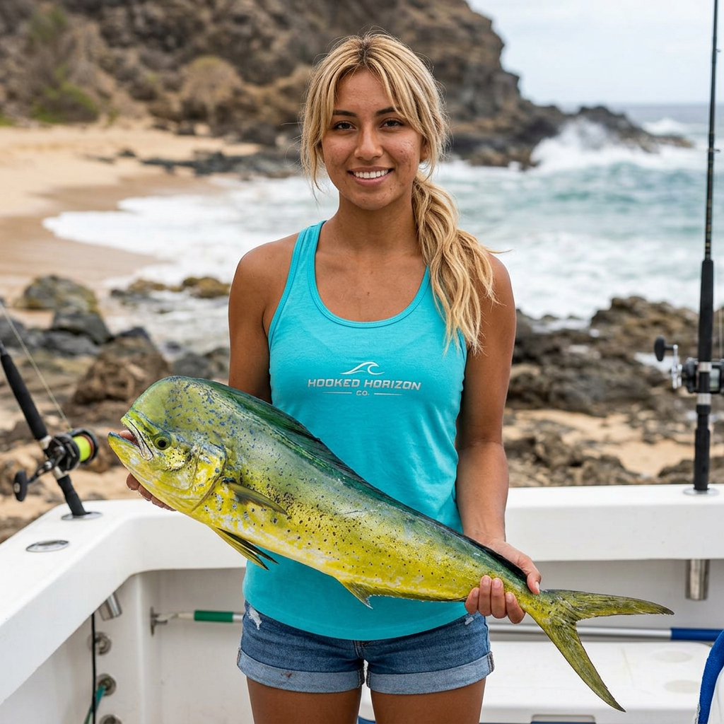 Hooked Horizon Co. Commerical Logo — Soft Women's Ideal Racerback Tank