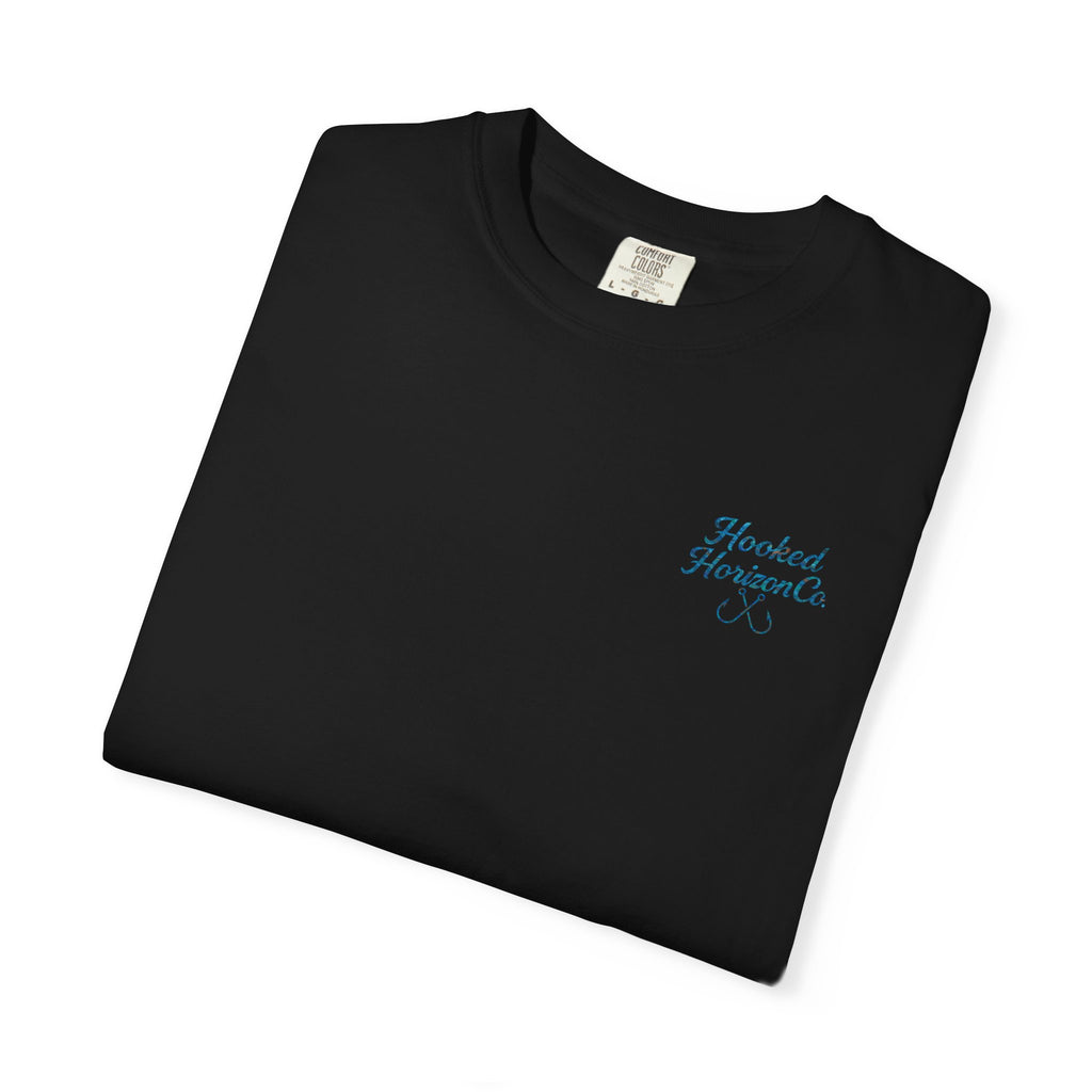 Mahi Mahi Hooked Horizon Co. — "Chasing Legends" Deep Drift Fishing Graphicishing Tee for Angler Lovers, Shark Lovers, Ocean Tee